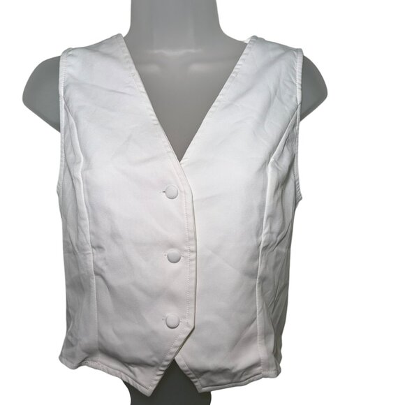 Musera White Button Front Vest Medium NWT Minimalist Tailored Waistcoat - Picture 4 of 6